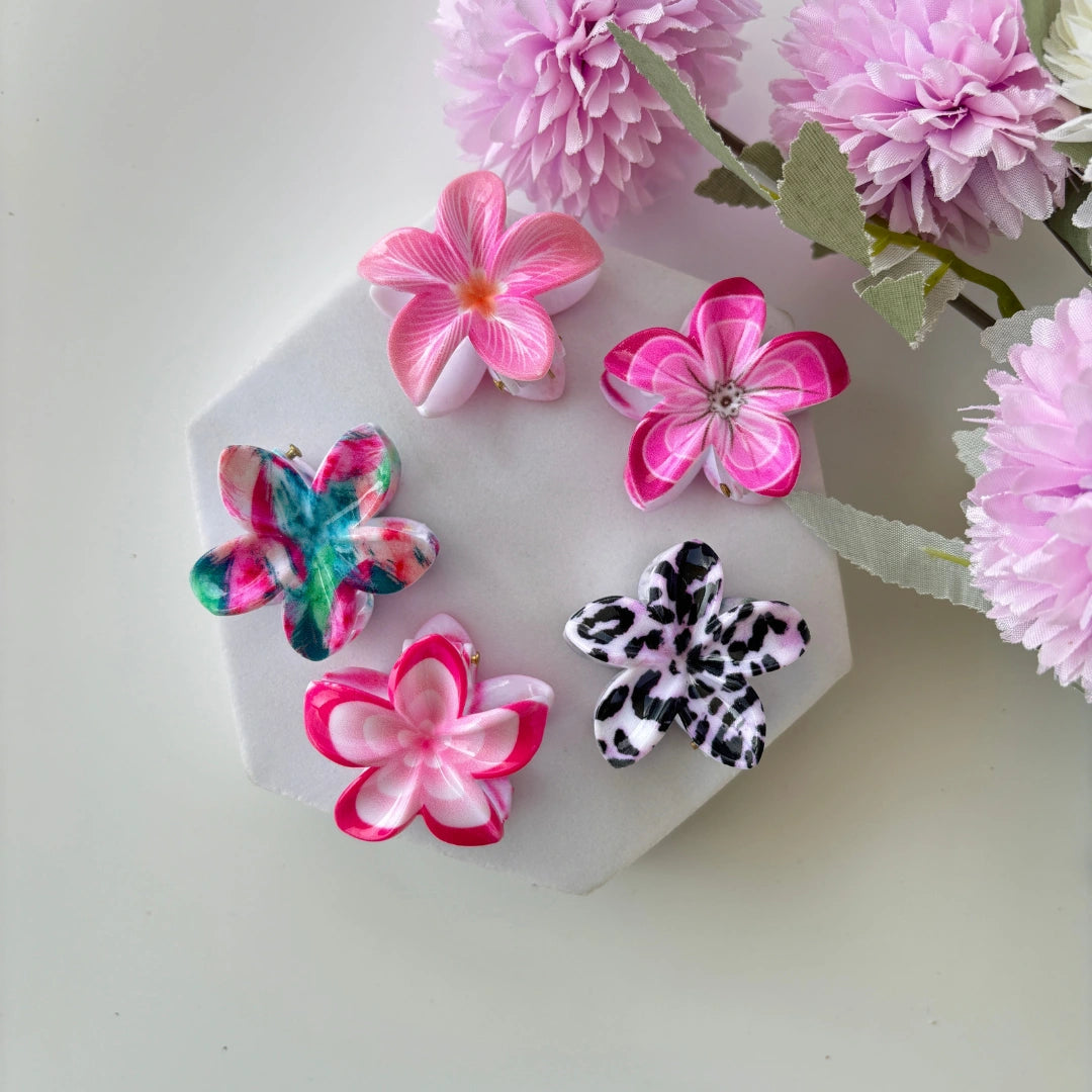 Printed Petal Hair Clips – Set of 5 / Assorted Colours