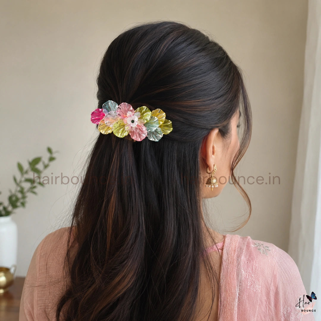 Rainbow Bloom Floral Center Hair Clip – Assorted colours