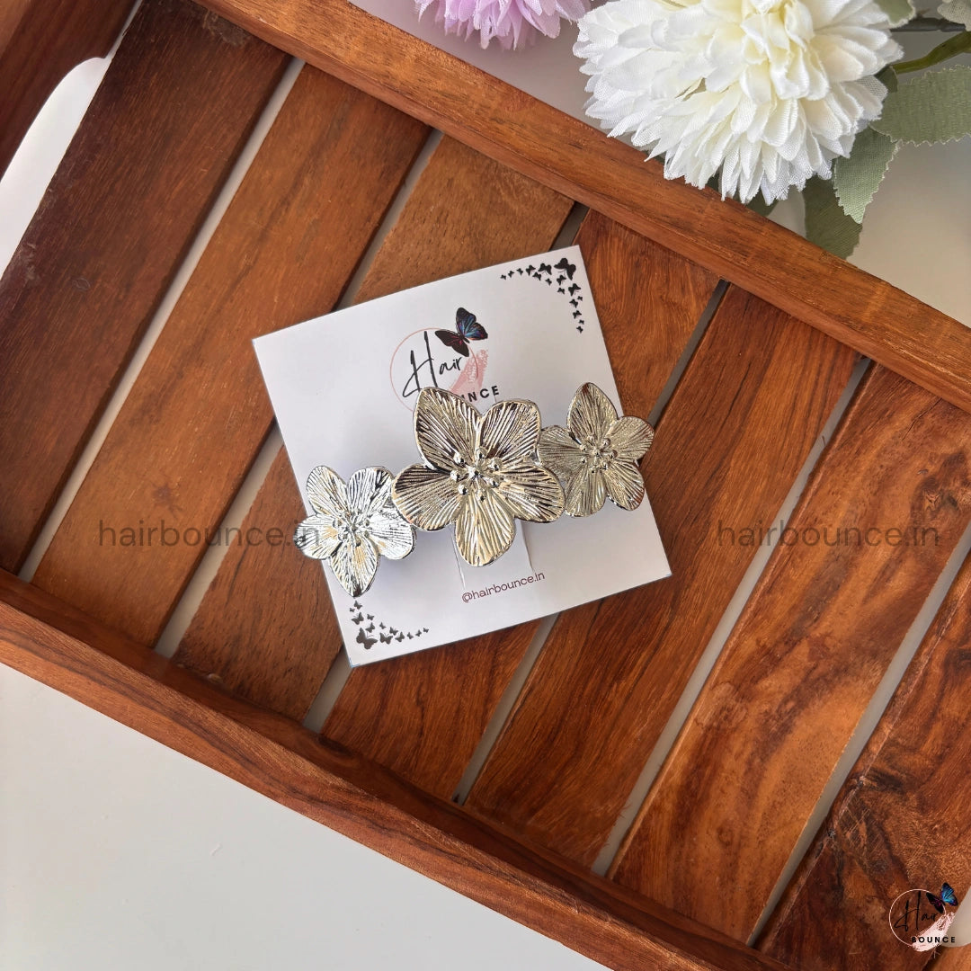 Luxe Bloom Metal Flower Hair Clip – Premium Finish