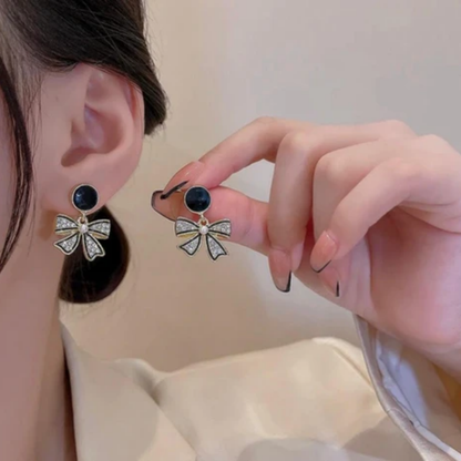 Elegant Crystal Bow Drop Earrings