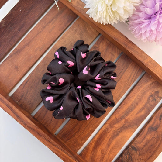 Midnight Hearts Satin Scrunchie - Regular