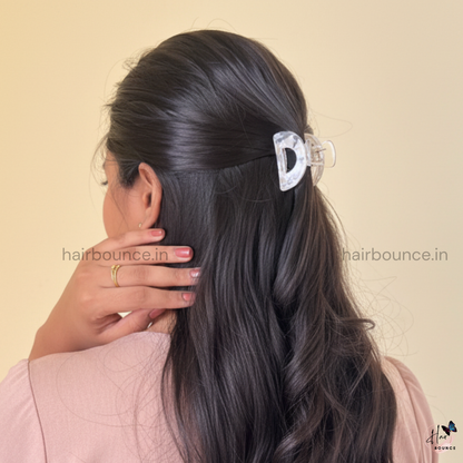 D Shape Marble Finish Hair Claw - Medium