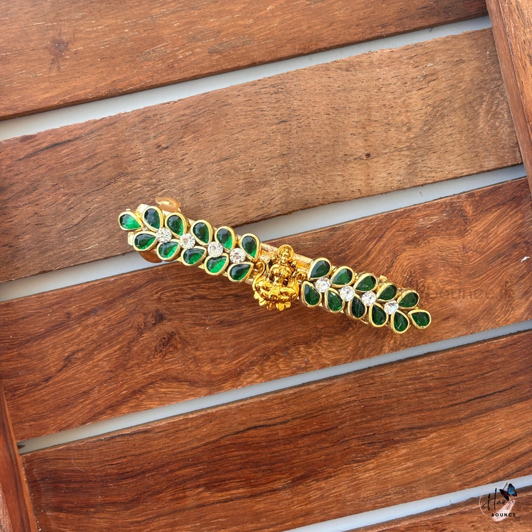 Emerald Bloom Kundan Hair Barrette