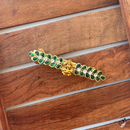 Emerald Bloom Kundan Hair Barrette