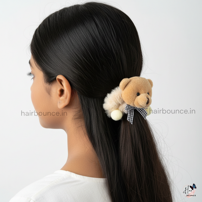 Teddy Pompom Plush Scrunchies – Cute & Cuddly Style