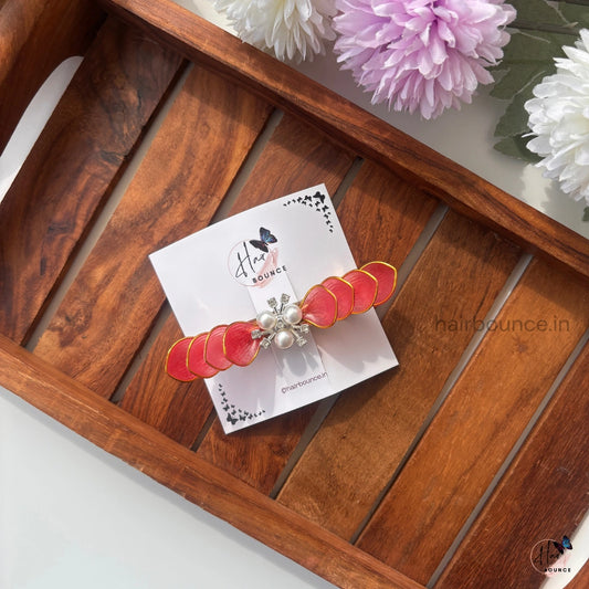 Ruby Pearl Petal Center Hair Clip