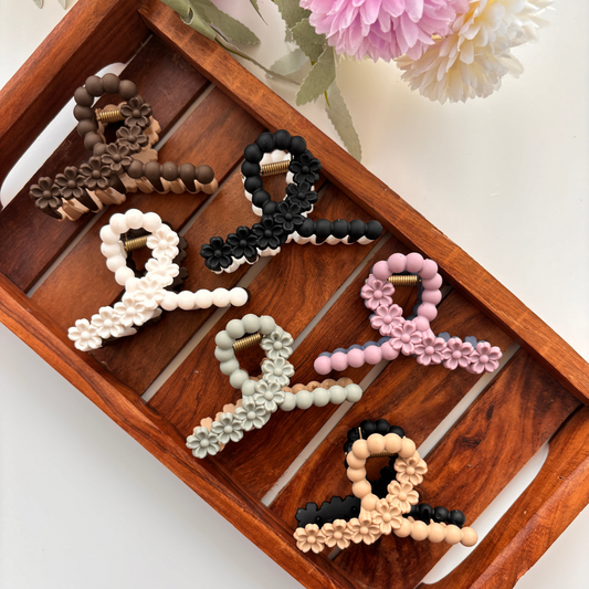 Dual Colour Flower Bubble Loop Hair Claw - Medium