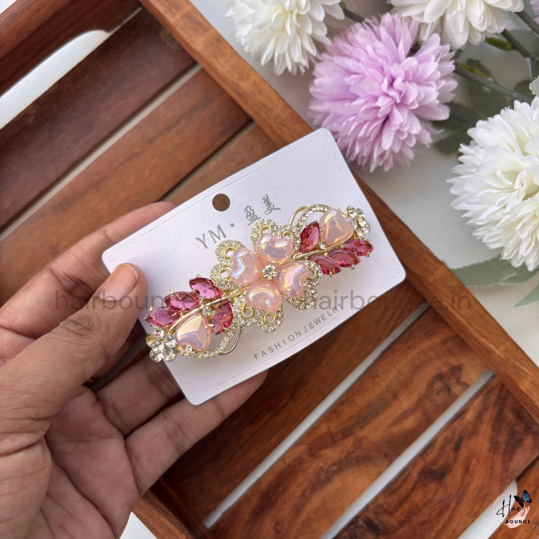 Floral Heart Crystal Hair Barrette