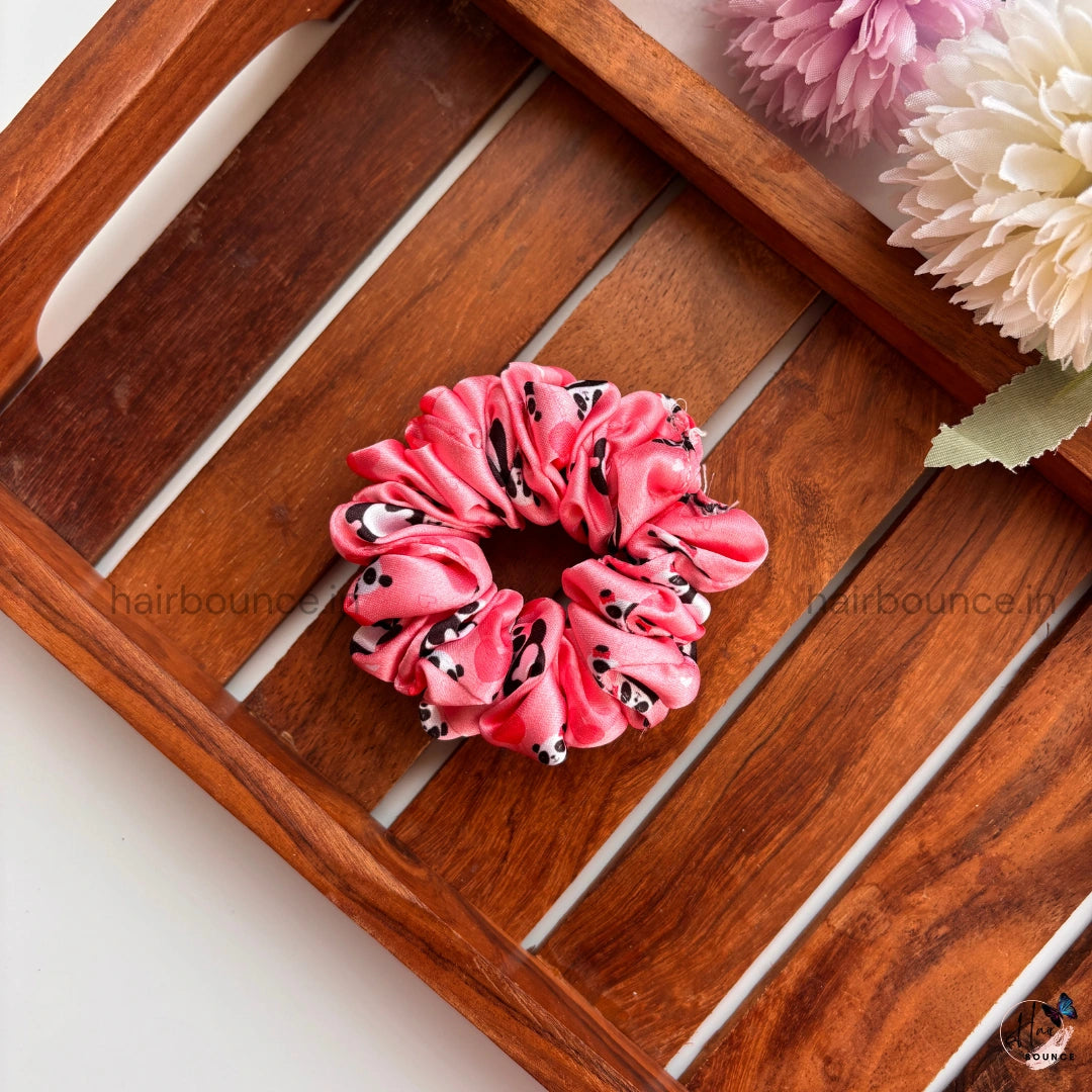 Pink Panda Print Satin Scrunchie – Small