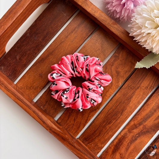 Pink Panda Print Satin Scrunchie – Small