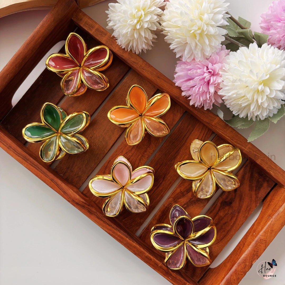 Golden Petal Flower Hair Claw - Medium