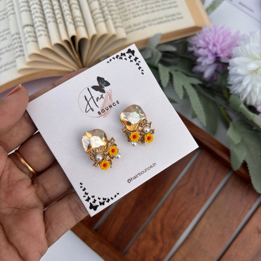 Amber Bloom Crystal Studs - Yellow