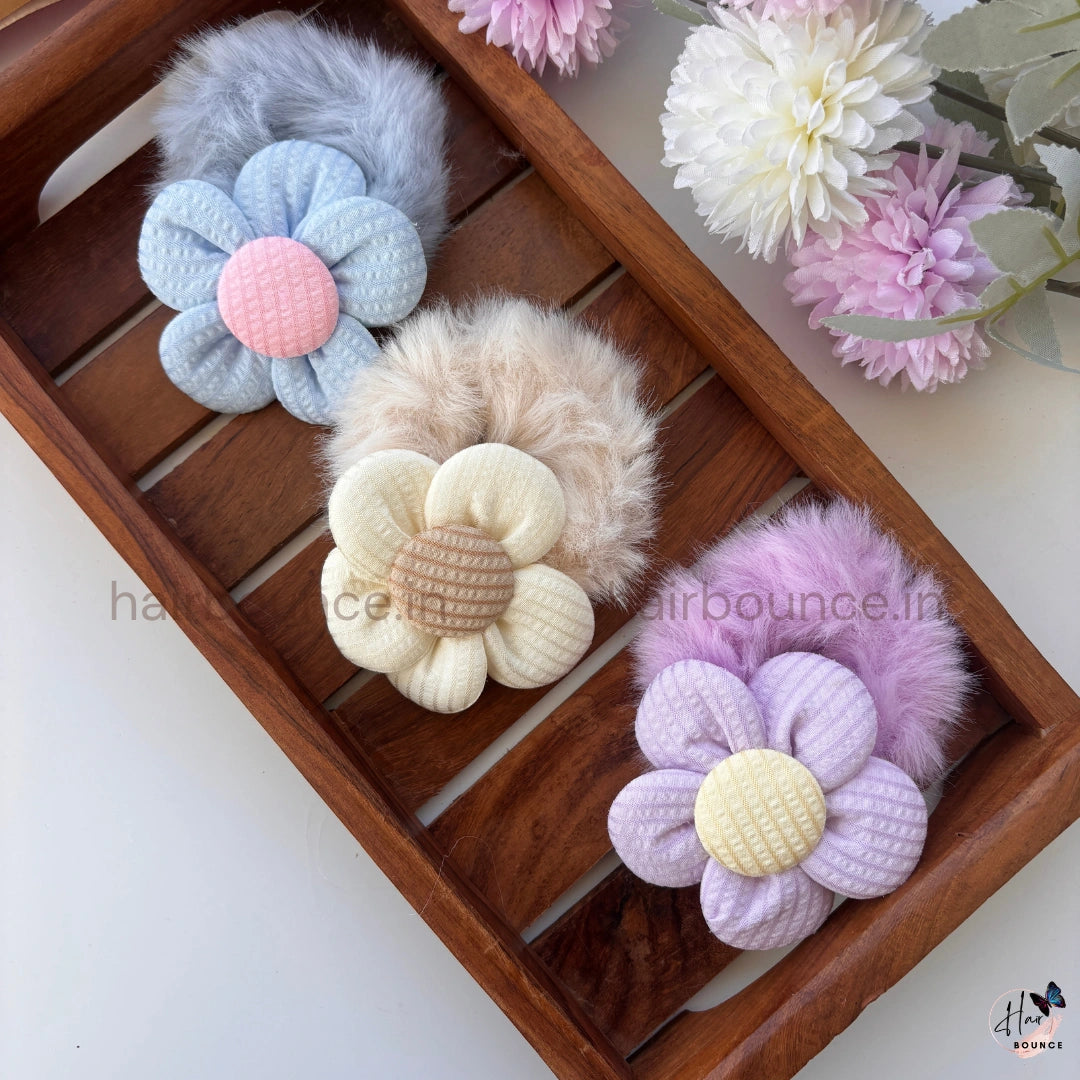 Bloom Fluff Fur Scrunchie | Soft Plush Floral Hair Scrunchie for Women & Girls