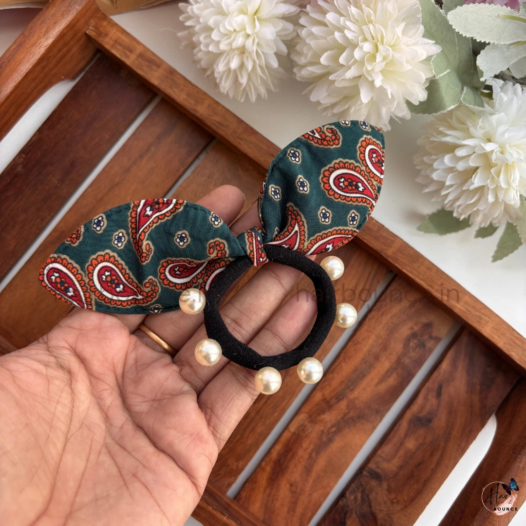 Paisley Pearl Bunny Ear Hair Tie