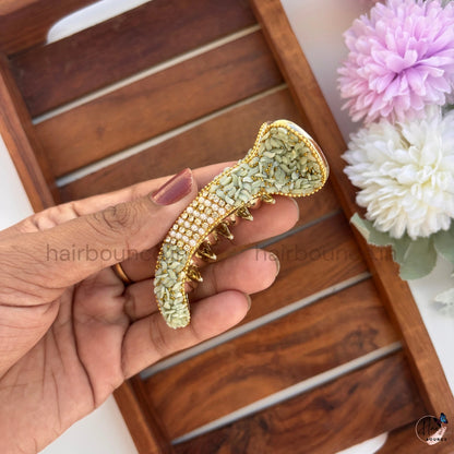 Royal Pearl Mosaic Curved Hair Claw – Premium Designer Banana Clip