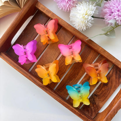 Double Petal Rainbow Butterfly Hair Claw – Medium