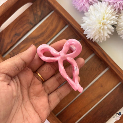 Glossy Ribbon Bow Hair Claw – Medium