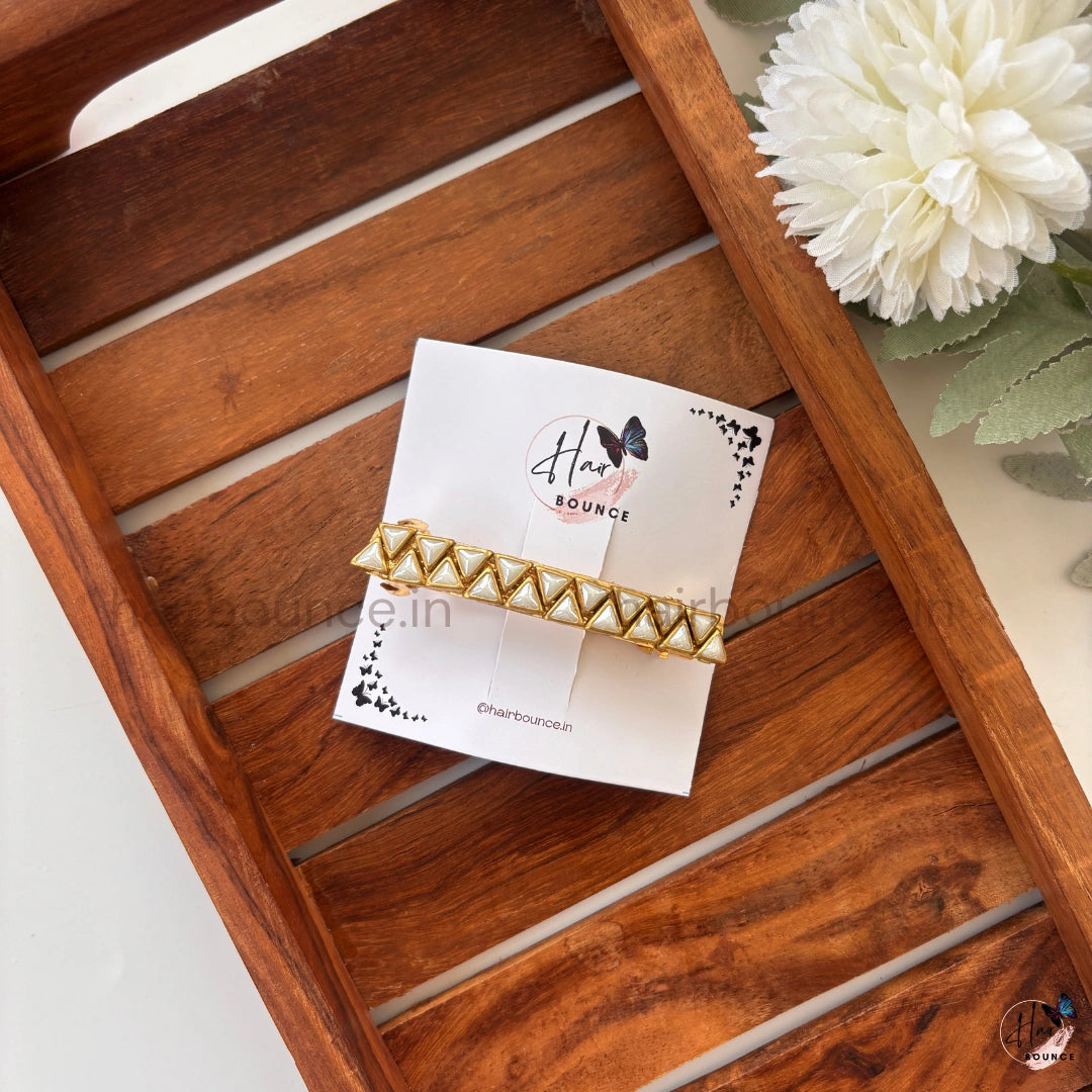 Ivory Triangle Kundan Hair Clip