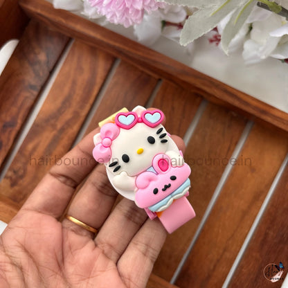 Hello Kitty Flip-Top Kids Decorative Wrist Watch – Cute Character Silicone Strap
