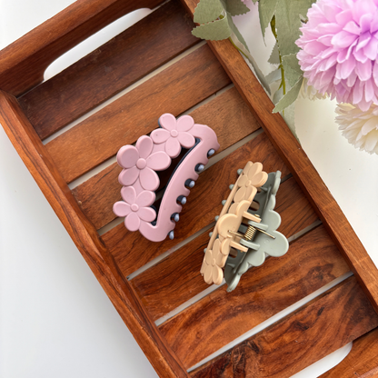 Dual Colour Flower Curve Hair Claw - Medium
