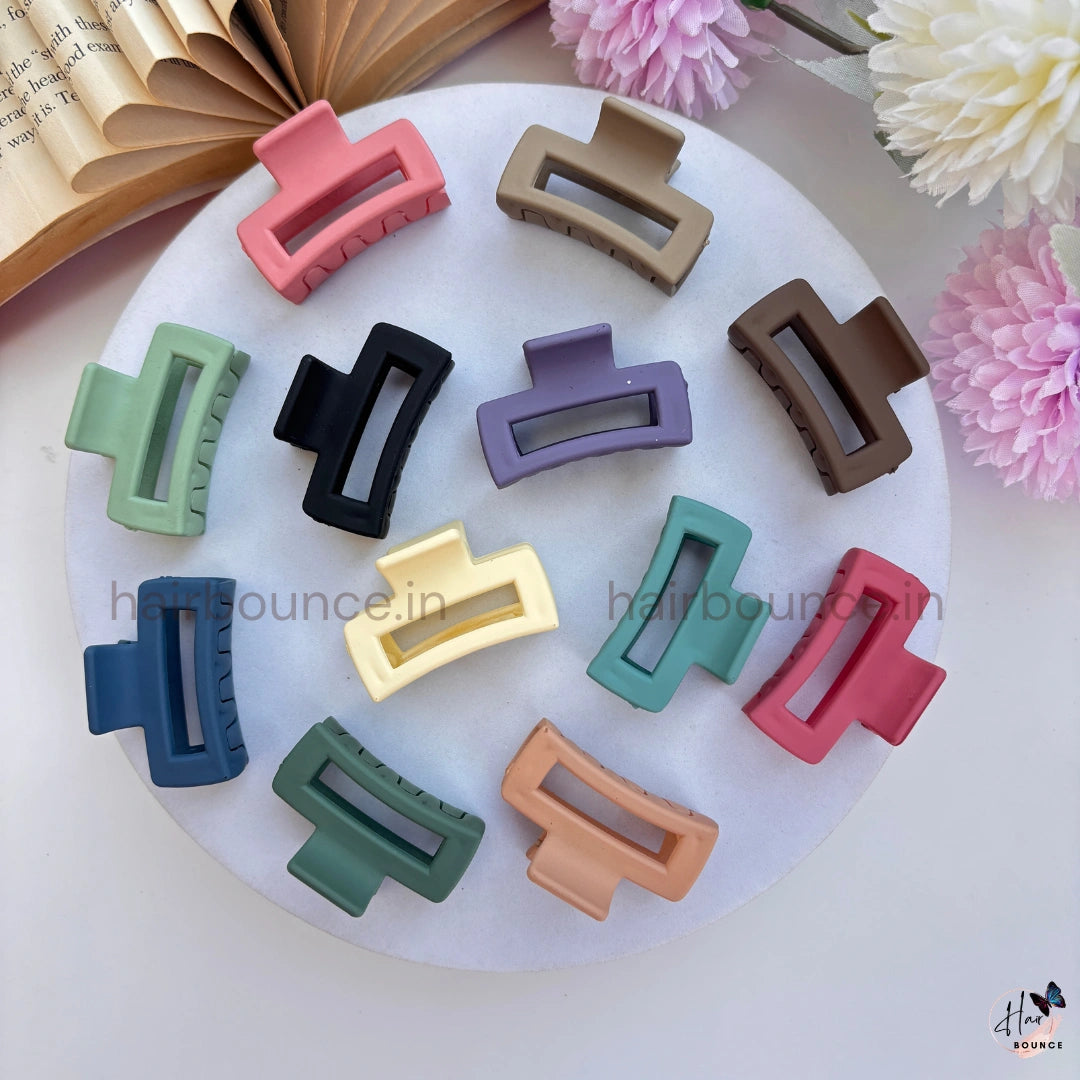 Minimal Rectangle Matte Hair Claw- Pack of 2 / Assorted Colours