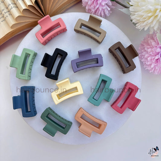 Minimal Rectangle Matte Hair Claw- Pack of 2 / Assorted Colours