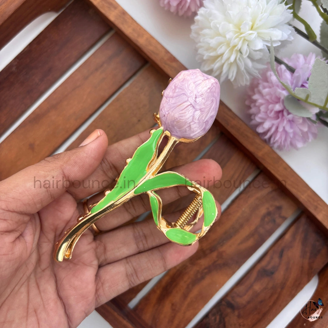 Tulip Bloom Metal Hair Claw - Large