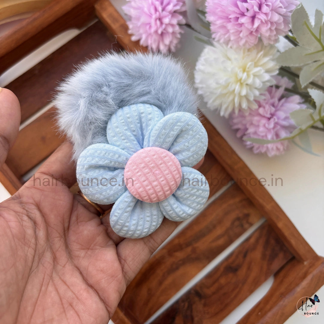 Bloom Fluff Fur Scrunchie | Soft Plush Floral Hair Scrunchie for Women & Girls