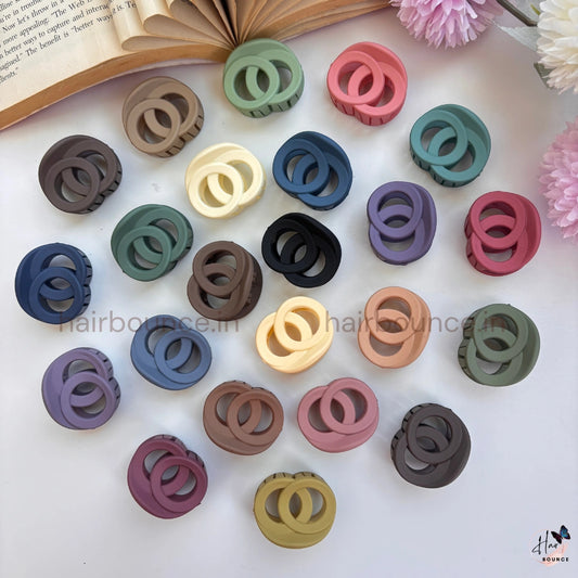 Double Ring Matte Mini Hair Claw - Pack of 2 / Assorted Colours