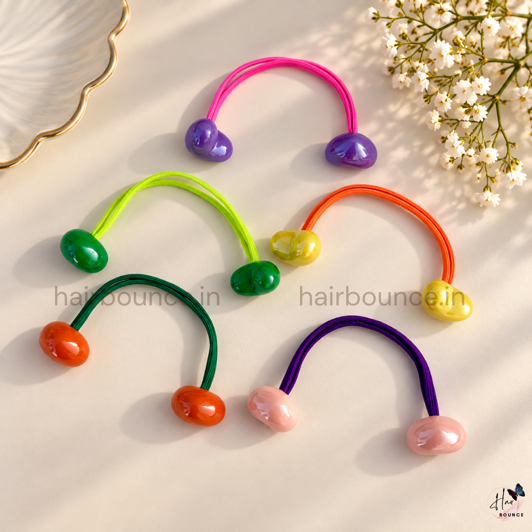 Colour Pop Heart Double Bead Hair Ties – Pack of 5