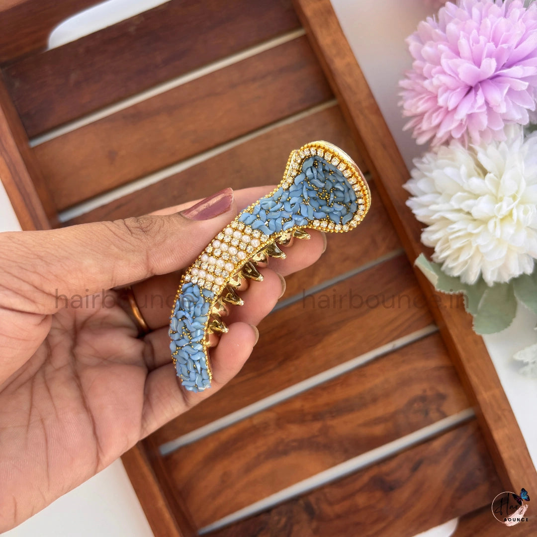 Royal Pearl Mosaic Curved Hair Claw – Premium Designer Banana Clip