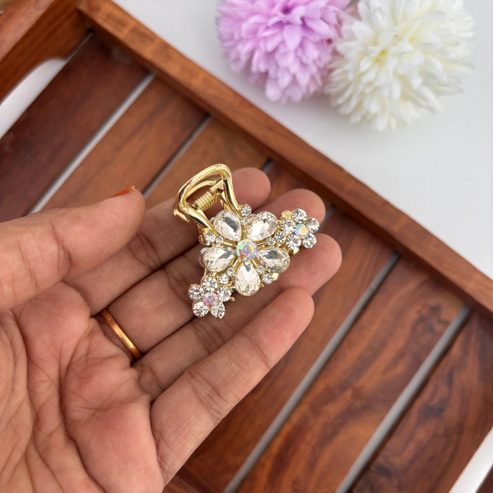 Premium Metal Triple Flower Hair Claw - Medium