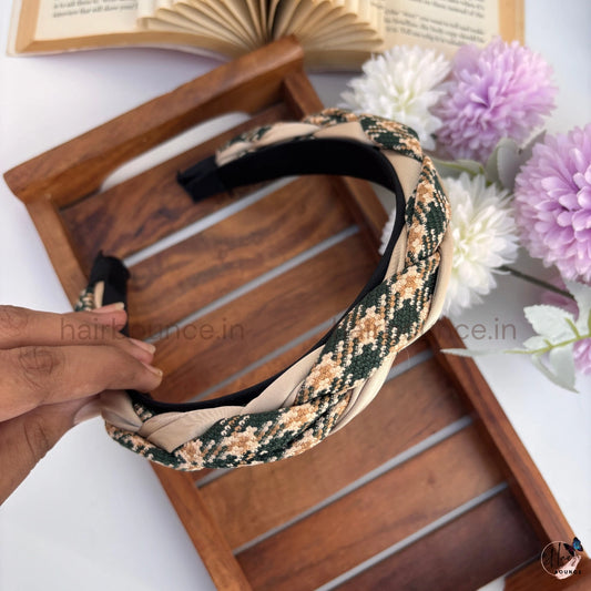 Elegant Braided Tweed Headband for Women & Girls – Soft Knotted Hair Band