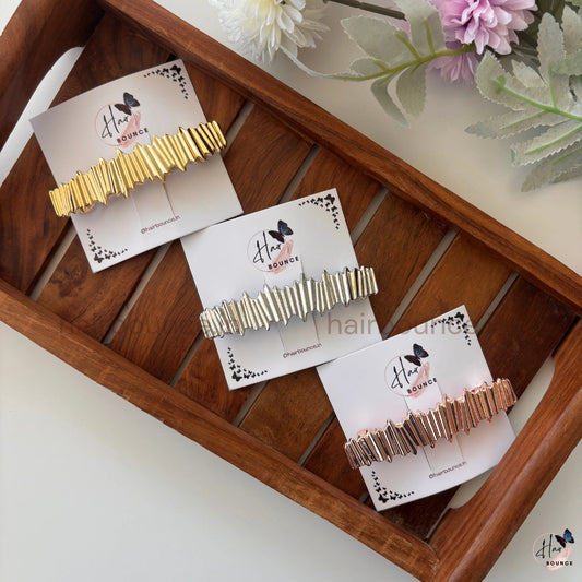 Prism Edge Metallic Barrette – Sculpted Wave Luxe Collection