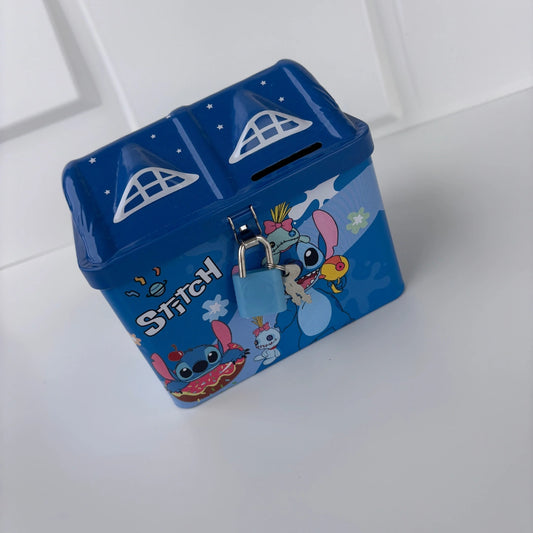 Kids Cartoon Metal Money Bank with Lock & Key (House Shape) / Assorted Designs