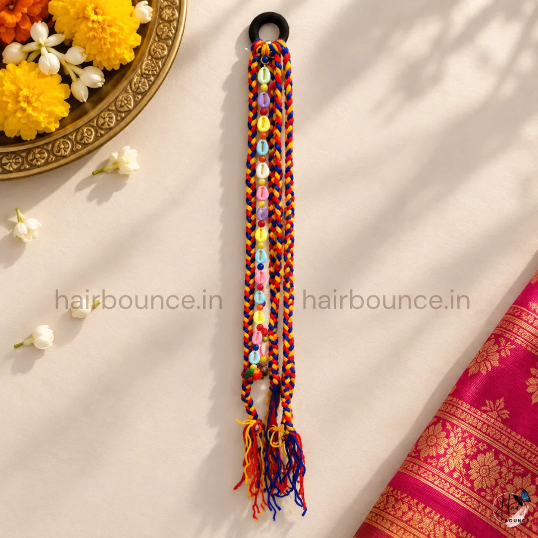Navaratri Braided Cowrie Shell Tassel Hair Tie
