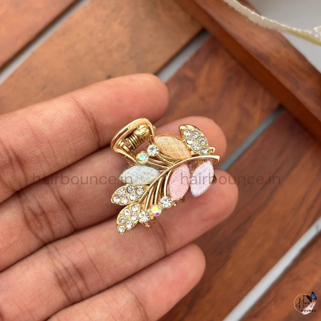 Crystal Leaf Mini Hair Claw Clips – Pack of 6