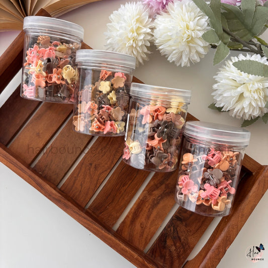 Mini Hair Claw Clip Jar – Pack of 50 | Cute Assorted Small Hair Clutch Clips (6 Designs)