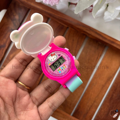 Hello Kitty Flip-Top Kids Decorative Wrist Watch – Cute Character Silicone Strap