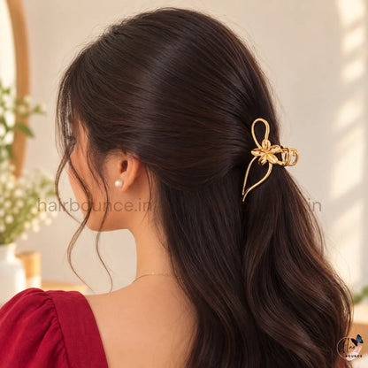 Golden Sculpted Metal Hair Claw Clips – Pack of 3
