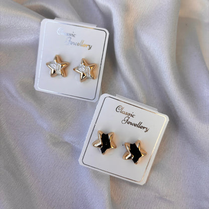 Dual Tone Star Stud Earrings