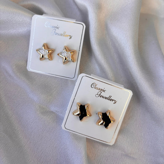 Dual Tone Star Stud Earrings