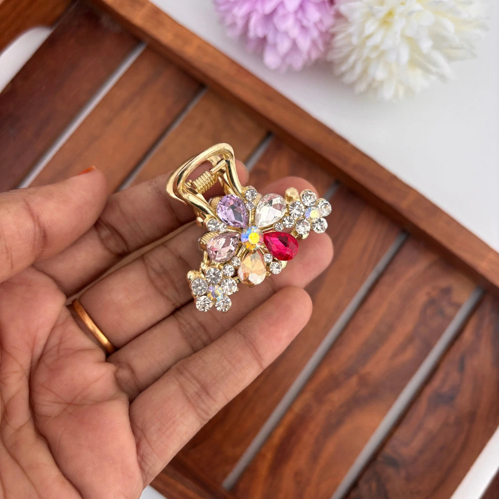 Premium Metal Triple Flower Hair Claw - Medium