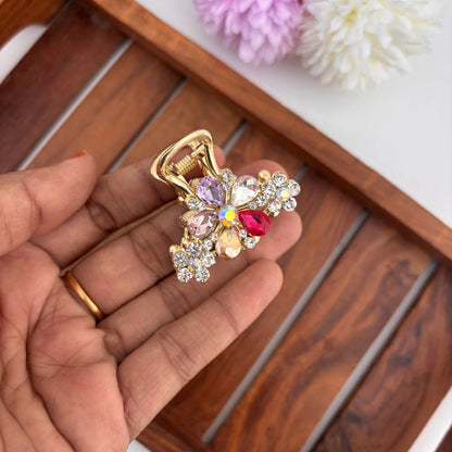 Premium Metal Triple Flower Hair Claw - Medium