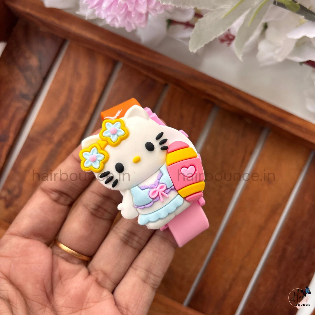 Hello Kitty Flip-Top Kids Decorative Wrist Watch – Cute Character Silicone Strap