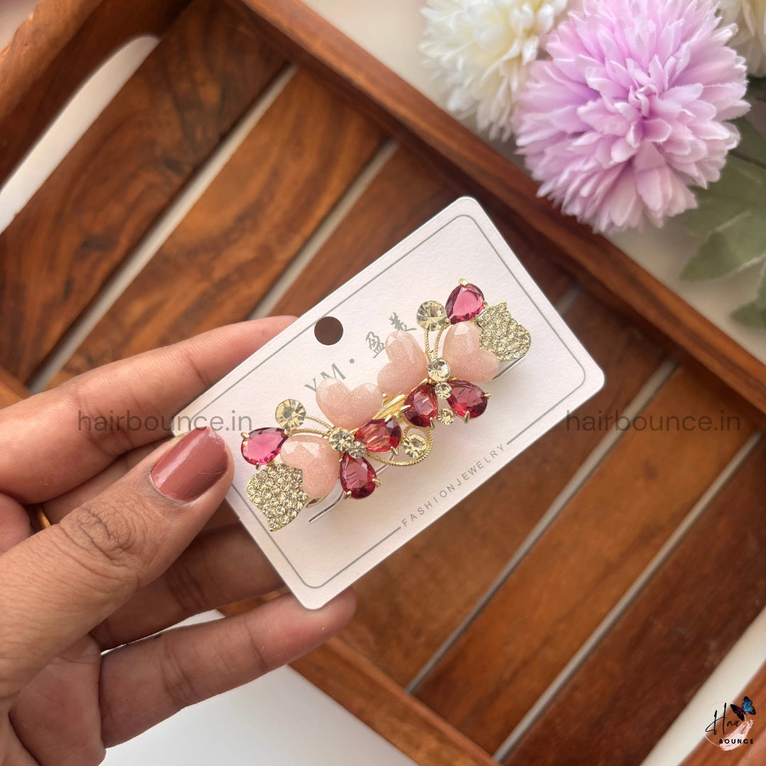 Crystal Heart Butterfly Center Hair Clip