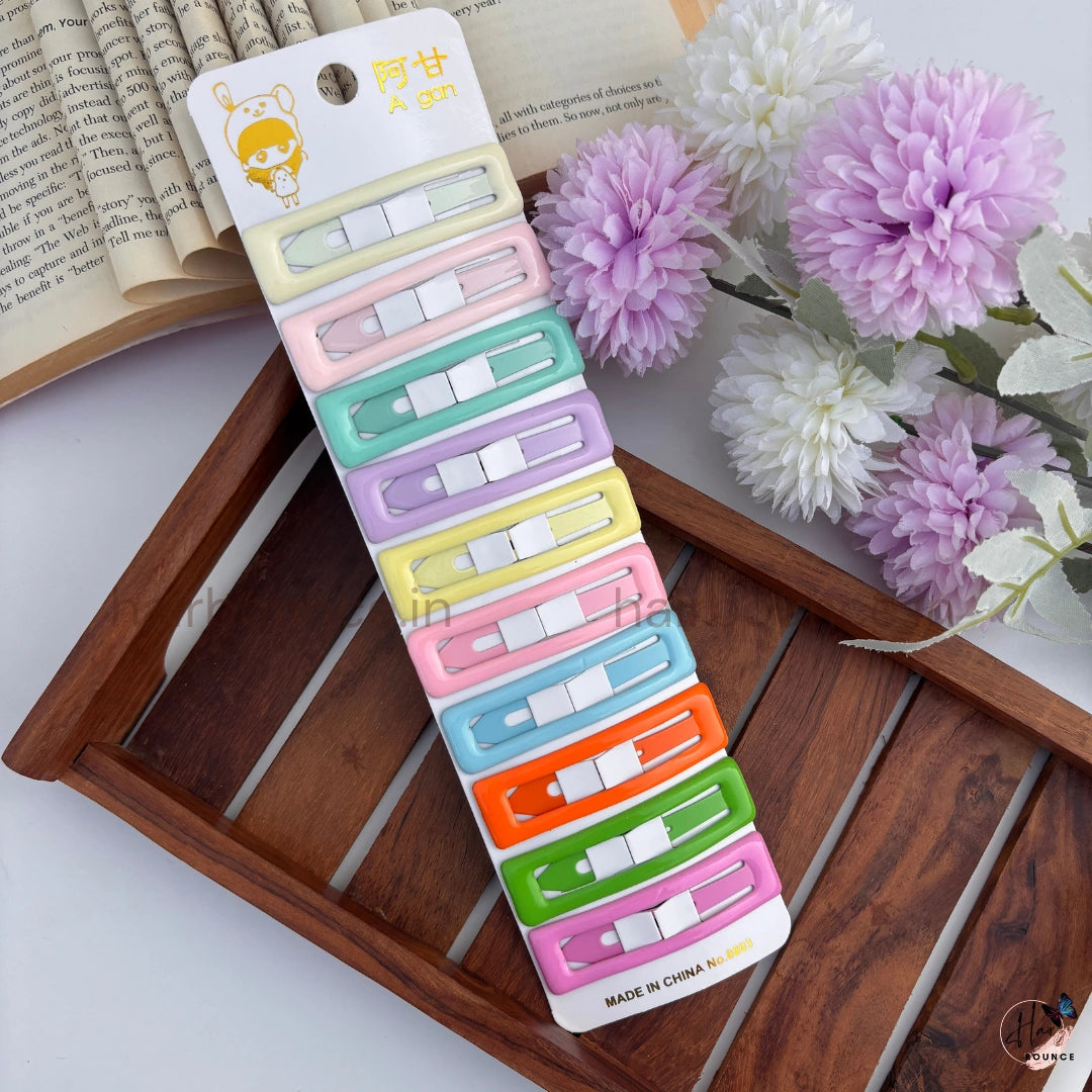 Rectangle Snap Hair Clips for Women & Girls – Pack of 10 | Pastel, Bright & Classic Colors