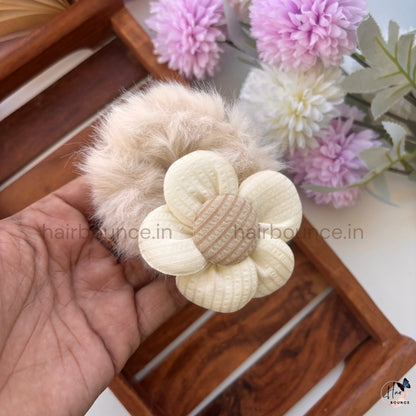Bloom Fluff Fur Scrunchie | Soft Plush Floral Hair Scrunchie for Women & Girls
