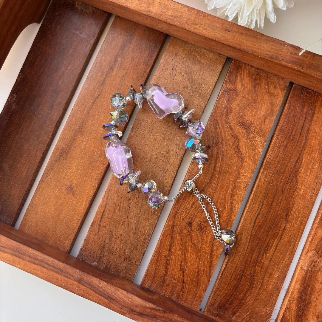 Crystal Heart Charm Bracelet – Adjustable