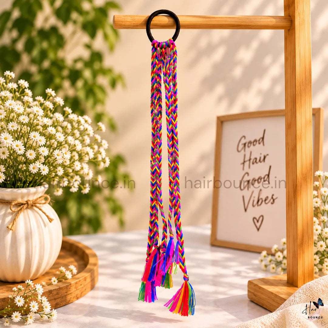 Navaratri Multicolour Braided Tassel Hair Tie